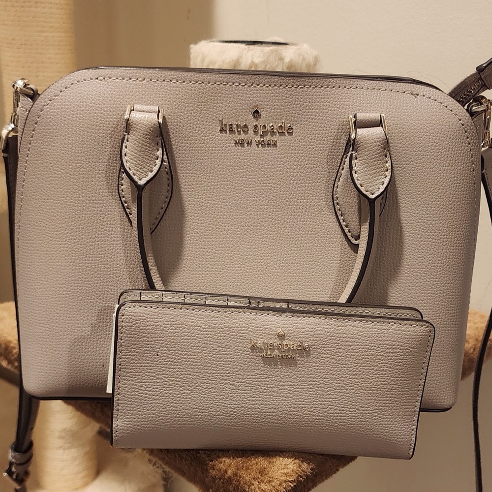 Kate Spade Darcy Small Satchel & Matching Wallet in Warm Taupe